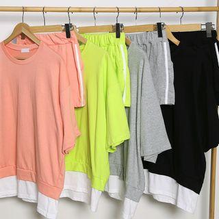 Set: Layered-hem T-shirt + Piped Shorts