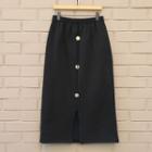 Button-front Fleece-lined Skirt Black - One Size