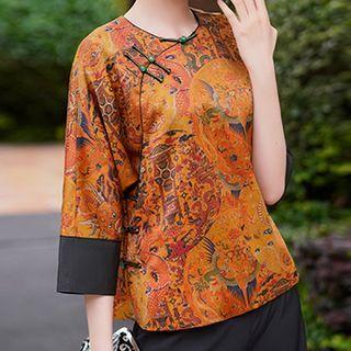 Printed 3/4-sleeve Qipao Top