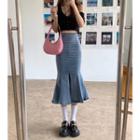 High-waist Denim Mermaid Midi Skirt