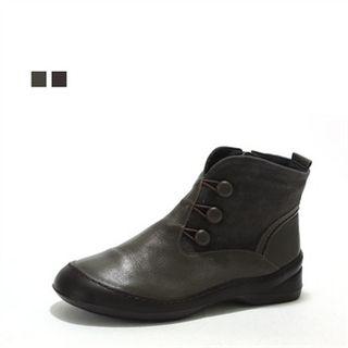 Genuine Leather Button-trim Ankle Boots