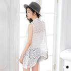 Lace Paneled Open-front Vest