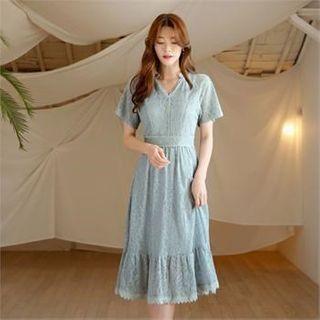 Frill-neck Laced Dress