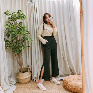 High-rise Slit Boot-cut Dress Pants
