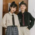 Set: Long-sleeve Printed Shirt + Tie With Tie - Almond - S