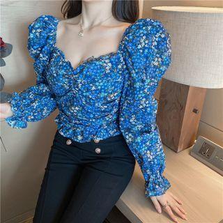 Floral Print Blouse Floral - Blue - One Size