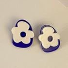Flower Acrylic Earring 1 Pair - 925 Silver Needle - White & Blue - One Size