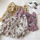 Floral Square-neck Long-sleeve Blouse