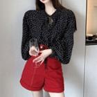 Puff-sleeve Dotted Blouse / Shorts