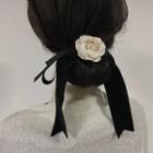 Flower Ribbon Hair Tie White & Black - One Size