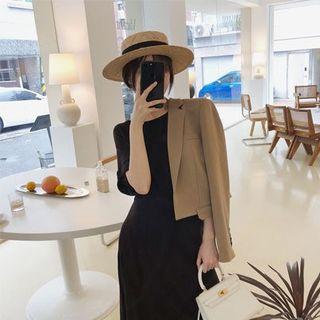 Set: Elbow-sleeve Knit Top + Midi Split Knit Skirt