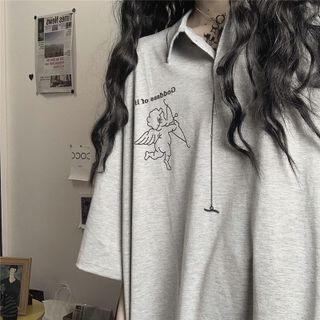 Angel Print Short Sleeve Polo Shirt