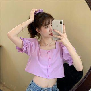 Square-neck Buttoned Cropped Top