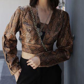Snake Print Cropped Blouse