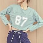 Long-sleeve Number Print Cropped Sports T-shirt