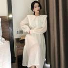 Lace Collared Long-sleeve A-line Dress
