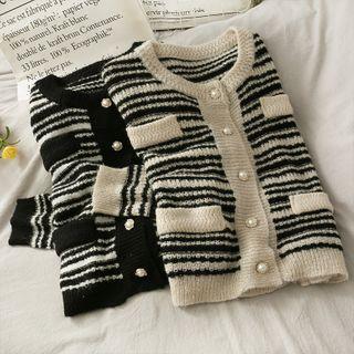 Striped Button-up Crop Knit Top