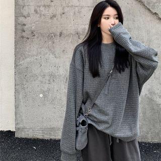 Loose-fit Waffle Sweatshirt / Drawcord Straight-cut Loose Pants