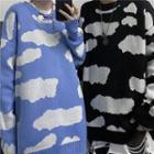 Cloud Patterned Round Neck Sweater