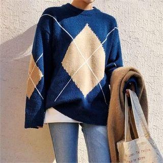 Over-fit Argyle Pattern Sweater