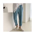 Drawcord Denim Baggy Pants Blue - One Size