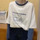 Mock Two Piece Long Sleeve Printed T-shirt