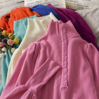 Button-up High-neck Knit Top In 7 Colors