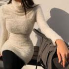 Turtle-neck Furry-knit Dress