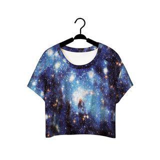 Short-sleeve Printed Cropped T-shirt Blue - One Size