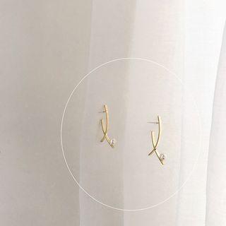 Faux-pearl Accent Stud Earring 1 Pair - Gold - One Size
