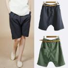Plain Drop-crotch Shorts With Belt