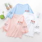 Short-sleeve Tie-cuff Strawberry Print T-shirt