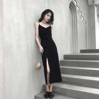 V-neck Spaghetti Strap Split Dress
