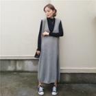 Long-sleeve Cowl-neck Top / Sleeveless Midi Knit Dress