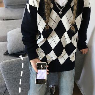 Argyle Print Panel Sweater