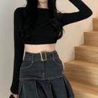 Denim A-line Skirt / Long-sleeve Backless T-shirt
