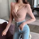 Twisted Front Long-sleeve Plain Top