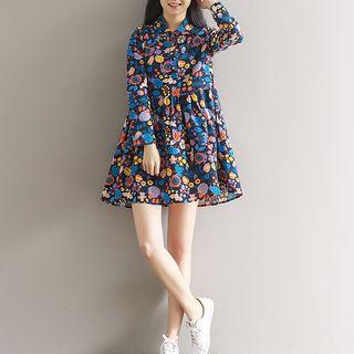 Long-sleeve Floral Print Mini Dress