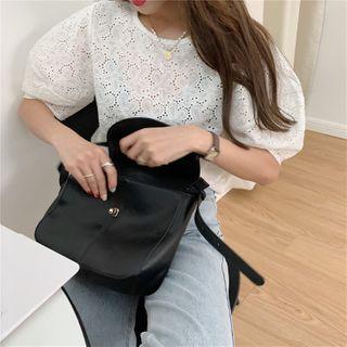 Eyelet Lace Puff-sleeve Top White - One Size