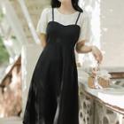 Short-sleeve Mock Two-piece Medium Long Dress