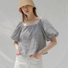 Puff-sleeve Square-neck Gingham Crop Top