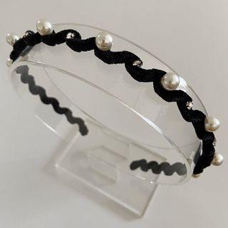 Faux Pearl Velvet Headband White Pearl - Black - One Size