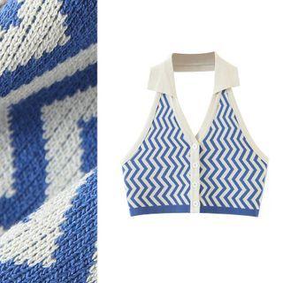 Stripe Open Back Halter Knit Tank Top