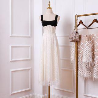Sleeveless Polka Dot Mesh A-line Midi Dress