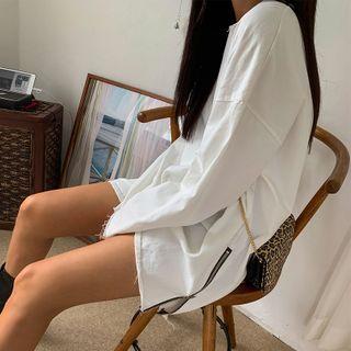 Zip-side Fray-hem Mini T-shirt Dress