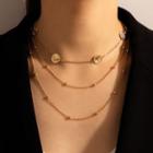 Disc & Bead Alloy Layered Necklace 17055 - 1 Pc - Gold - One Size