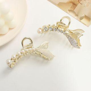 Mermaid Tail Faux Pearl Rhinestone Hair Clamp