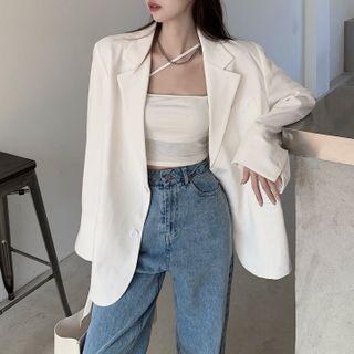 Asymmetrical Crop Camisole Top / Blazer / Wide Leg Jeans