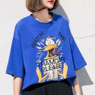 Duck Print Lettering 3/4-sleeve T-shirt