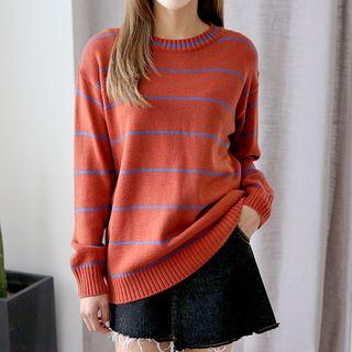 Round-neck Long-sleeve Striped Sweater